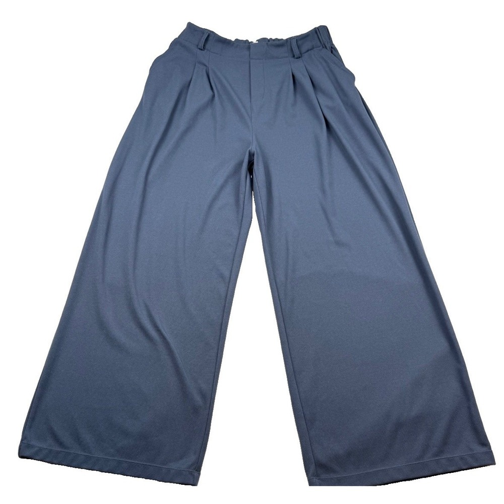 Halara Flex Slate Blue Waffle Knit High Waisted Wide Leg Pleated Pants Pull On